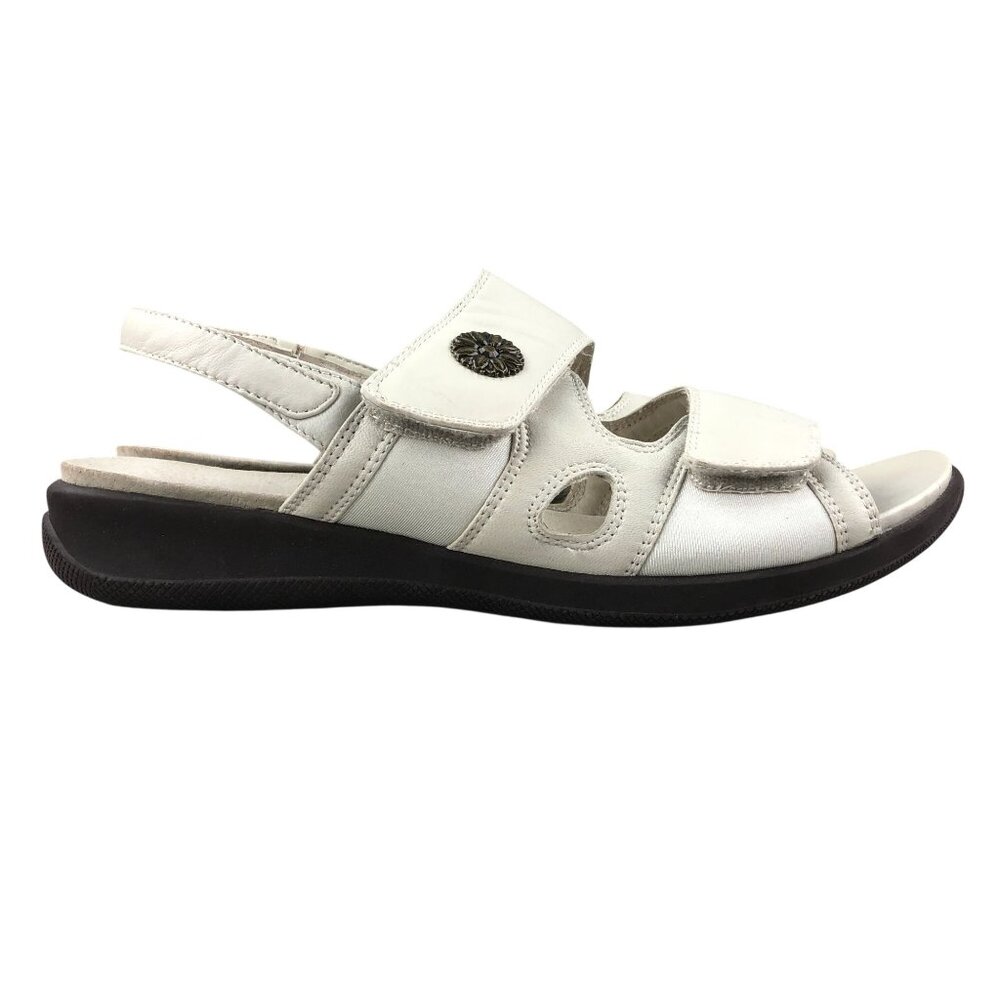 Soft Walk Women's Size 12N Off White Leather Open Toe Hook & Loop Sandals